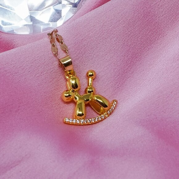 Balloon Animal Dog Pendant Gold Plated CZ Necklace NEW - Picture 2 of 2